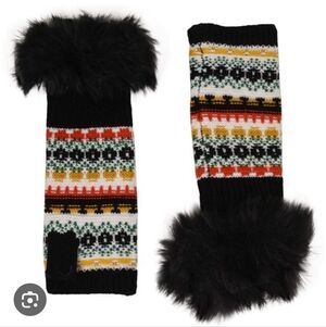 NWOT Free People Colorful Knit Arm Warmers Fingerless Mittens with Faux Fur Trim